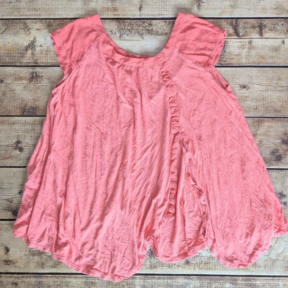 Free People Coral Asymmetrical Ruffle Tunic Top Small